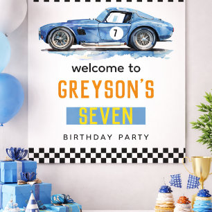 Poster Carro de Corrida Azul Legal para Aniversário de Me