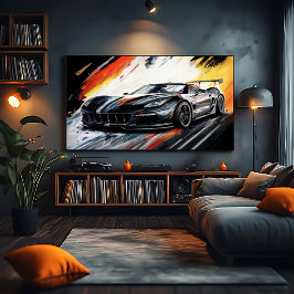 Poster Carro de Corrida Preto Dinâmico Abstrato Pintura