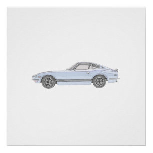 Pôster Carro de esportes azul de Datsun 240Z perfeito