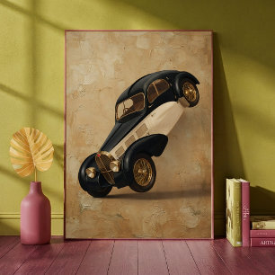 Poster Carro de Luxo Clássico Vintage Fazendo um Wheelie