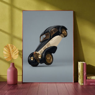 Poster Carro de Luxo Clássico Vintage Fazendo um Wheelie 
