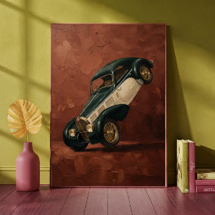 Poster Carro de Luxo Clássico Vintage Fazendo um Wheelie