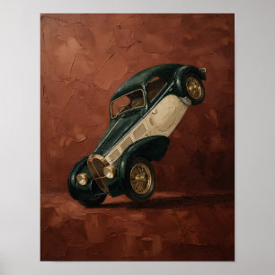 Poster Carro de Luxo Clássico Vintage Fazendo um Wheelie