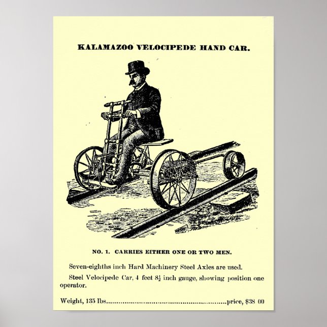 Pôster Carro de Mão-de-Ferro KALAMAZOO Velocipede 1887 (Frente)