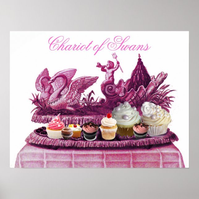 POSTER CARRO DE PINK ANTIGO DE CISNES E CUPCAKES (Frente)