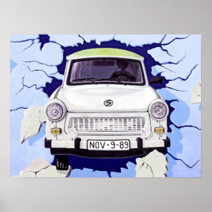 Pôster Carro de Trabant, azul pálido, muro de Berlim