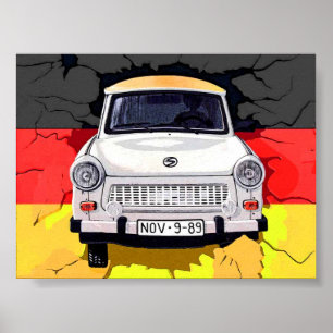 Pôster Carro de Trabant e bandeira alemão, muro de Berli