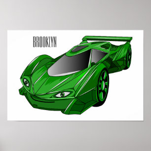 Poster Carro desportivo verde com ilustração aerofoil