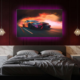 Poster Carro Drift de Alta Velocidade Neon Digital Pôr do