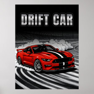 Poster Carro Drift Vermelho Muscle