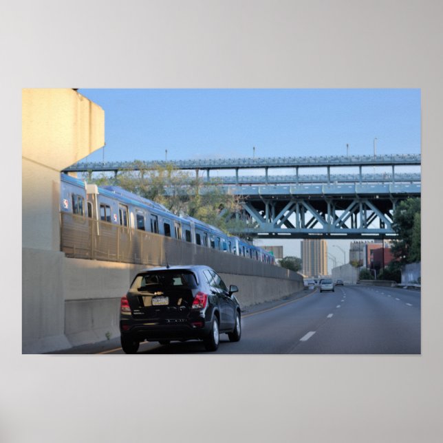 Poster Carro e Trem ao Longo da Rodovia (Frente)