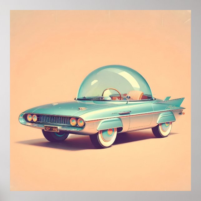 Poster Carro Espacial de Bolhas Futurísticas Atômicas (Frente)