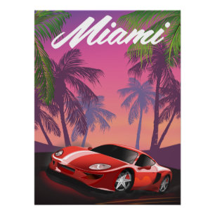 Pôster Carro esportivo de Miami anos 90