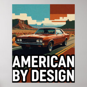 Poster ⭐ Carro Laranja Clássico Viagem Retro