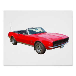 Pôster Carro Muscular Camaro Vermelho Convertível 1967