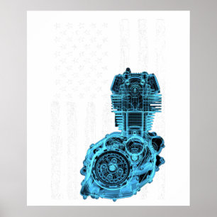 Poster Carro Musculoso com Pistão da Bandeira Americana 7