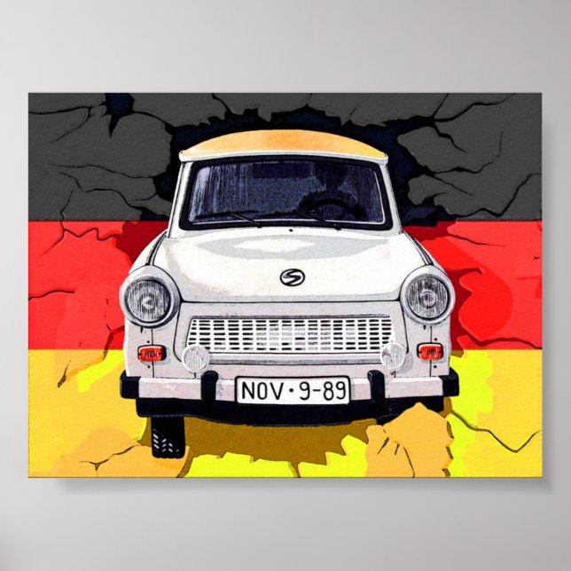 Pôster Carro Trabant e bandeira alemã, Muro de Berlim (Frente)