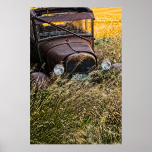 Poster Carro velho abandonado em grama alta