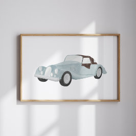 Poster carro vintage azul-aquarela