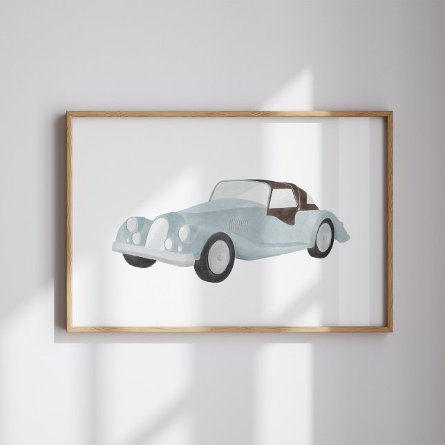 Poster carro vintage azul-aquarela (Criador carregado)