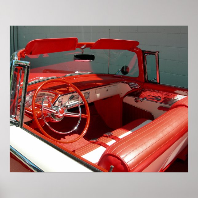 Poster Carro vintage Clássico Vermelho (Frente)