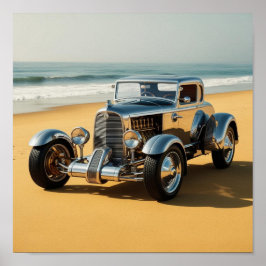 Poster Carro vintage de prata na praia