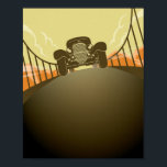 Poster Carro vintage Retroativo | Art Deco<br><div class="desc">Este design com o tema retro apresenta um carro vintage conduzindo ao longo de uma ponte com um estilo de deco artístico. #car #transporte #poster #vintage #retro #artdeco #bridge #transporte #legal #popular #trendage</div>