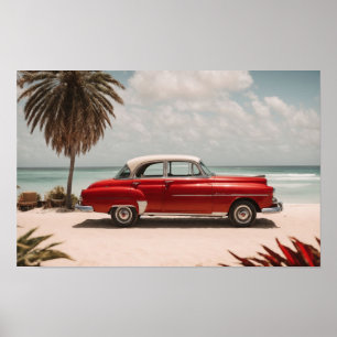 Poster Carro vintage retroativo na Arte de Praia