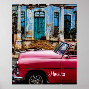 Poster Carro vintage Vermelho de Havana Cuba
