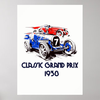 Pôster Carros clássicos do estilo retrô Grande Prêmio 53