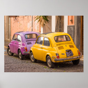 Poster Carros clássicos italianos Fiat 500 em Roma Itál