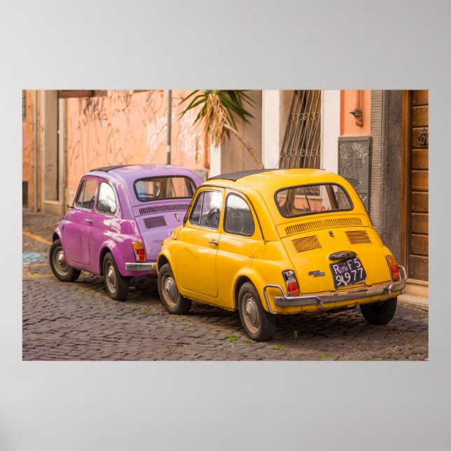 Poster Carros clássicos italianos Fiat 500 em Roma Itália (Frente)