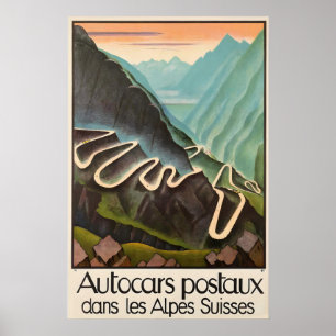Poster Carros Correndo Dirigindo Alpes Suíça Montanhas