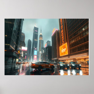 Poster Carros da cidade de arranha-céu Cyberpunk