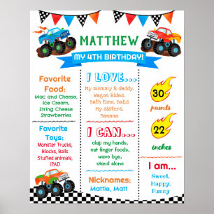 Poster Carros de Caminhão Monstros Aniversário Marco