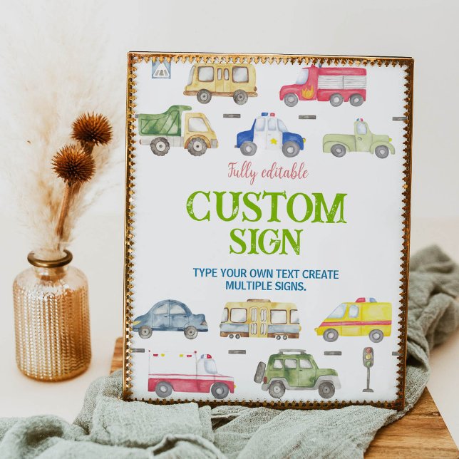 Poster Carros de Transporte Sinal de Mesa de Festa de ani (Criador carregado)