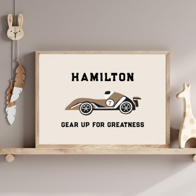 Poster Carros Neutrais Vintage Race Boys Personalizados (Criador carregado)
