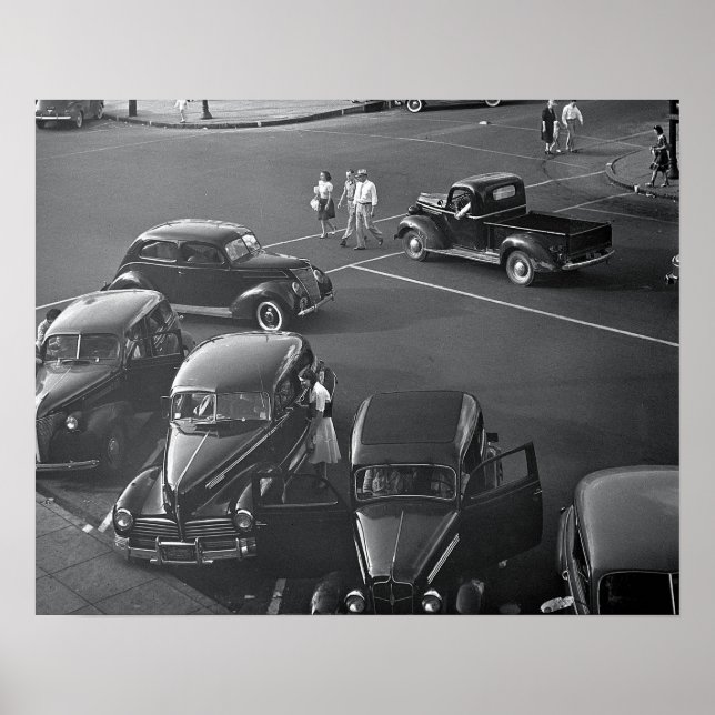 Pôster Carros no Centro, 1942. Foto Antiga (Frente)