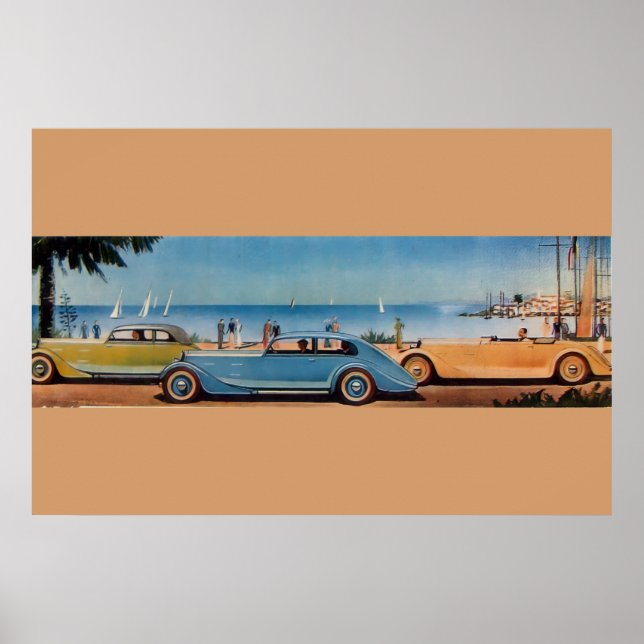 Pôster CARROS RETRÔ, azul amarelo laranja (Frente)