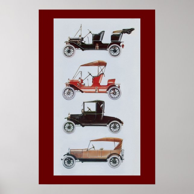 Poster CARROS RETRÔ, preto branco vermelho (Frente)