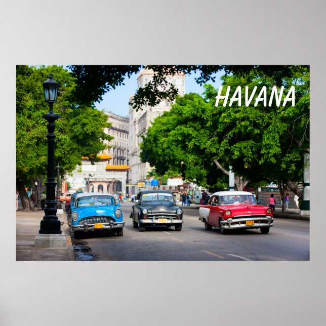 Pôster Carros retrorreflectores na rua Havana (Frente)