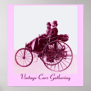 Poster Carros vintage que recolhem, branco cor-de-rosa