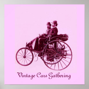 Poster carros vintage reunidos, violeta rosa púrpura