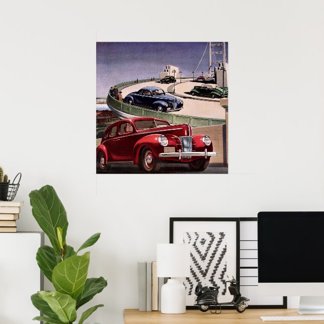 Poster Carros vintage, Trilha Classic Sedans na Freeway (Escritório em casa)