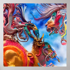 Poster Carrossel de ouro vermelho-Abstrato surreal Po