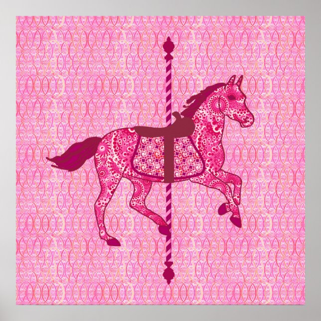 Pôster Carrossel Horse - Rosa Fuchsia (Frente)