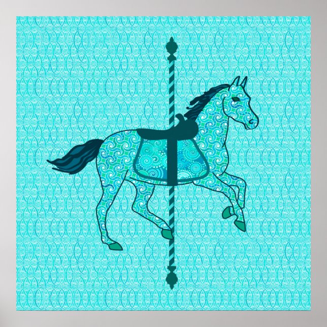 Poster Carrossel Horse - Turquesa e Aqua (Frente)