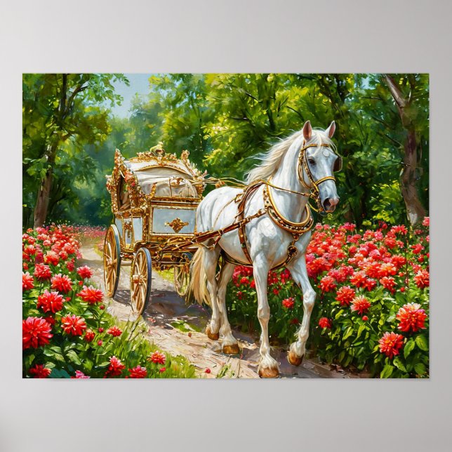 Poster Carruagem Branca Elegante Romântica Vintage (Frente)