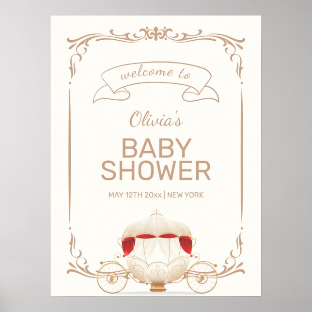 Poster Carruagem de Fada Elegante Dourada Chamada de Bebê (Frente)