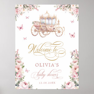 Poster Carruagem Princesa Blush Chá de fraldas Floral Bem